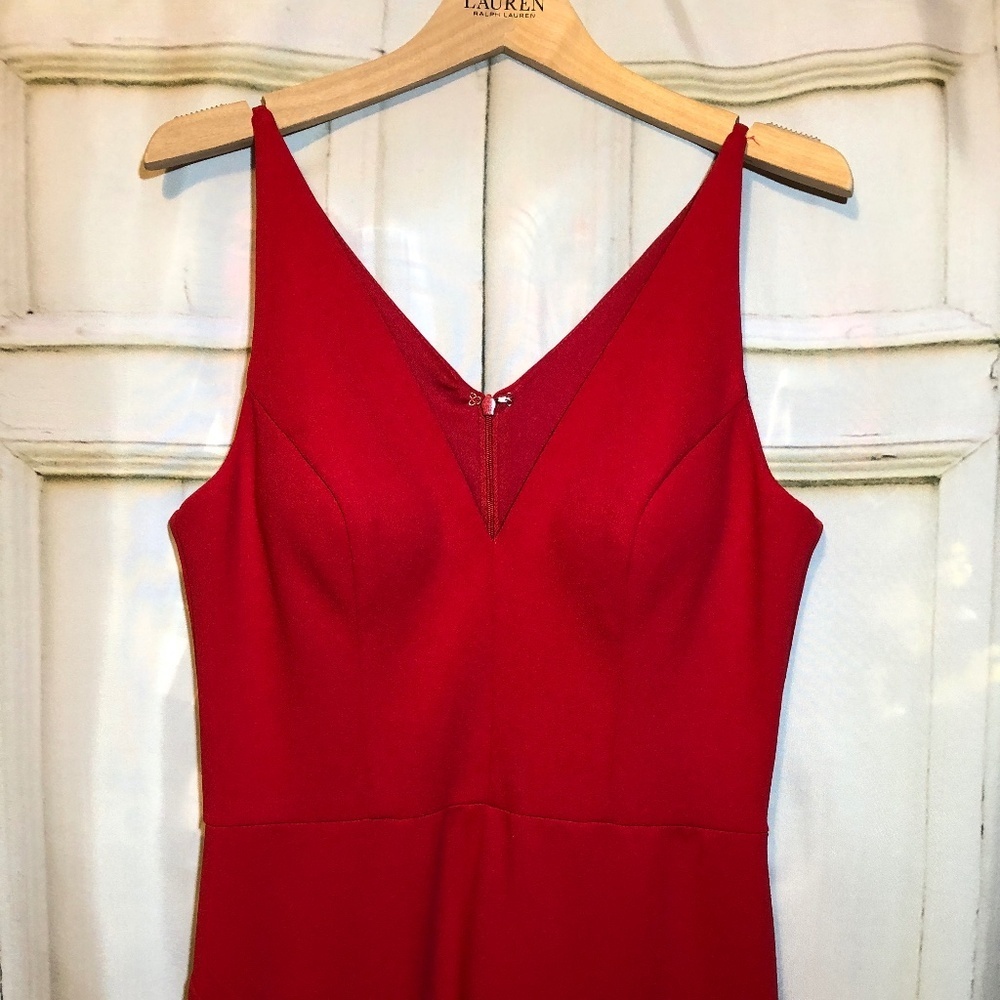 Ruby Red! Betsy & Adam Plunging Ruffled Red Gown … - image 2